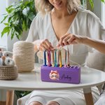 Personalised Cartoon Bow Yarn Ball Multicolour 3D Printed 17 Hole Crochet Hook Storage Box Display Stand with Name Birthday Gift for Knitting Lovers