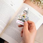 Segnalibro personalizzato con personaggio che legge e nome magnetico tema floreale accessorio regalo di compleanno per chi ama leggere