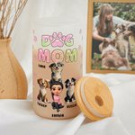 Personnalisé Dog Mom 3D Cartoon Character and 1-4 Dogs 20 oz Frosted Glass Cup with Lid and Straw Birthday Gift for Women Dog Lovers (Cadeau d'anniversaire pour les femmes aimant les chiens)