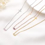 Personalized Side Cross Birthstone Necklace Valentine's Day Dainty Jewellery Communion Christian Anniversary Gift for Women