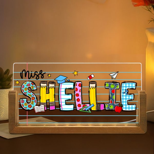 Personalized Teacher Element Acrylic LED Night Light with Wooden Base Office Decor Teacher's Day Appreciation Gift for Teacher