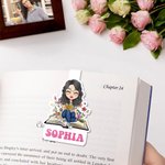 Gepersonaliseerde Magnetische Bladwijzerclip met Bloemen Cartoonfiguur en Naam Verjaardag Cadeau voor Boekenliefhebbers Leesfanaten Bibliothecarissen