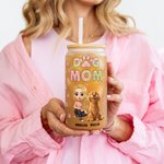 Personnalisé Dog Mom 3D Cartoon Character and 1-4 Dogs 20 oz Frosted Glass Cup with Lid and Straw Birthday Gift for Women Dog Lovers (Cadeau d'anniversaire pour les femmes aimant les chiens)