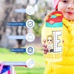 Personalized Cartoon Character Apple Pencil Initial 12 oz Insulated Kid Water Bottle with Name and Straw Back to School Birthday Gift for Boys Girls