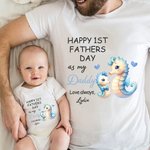 Personalisierte niedlichen Seepferdchen Igel Familie Tiere 100% Baumwolle Baby Bodysuit passenden T-Shirt mit Namen ersten Vatertag Geschenk für Papa Neugeborenen