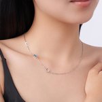 Personalized Baguette Birthstone and Initial Sideway Necklace Minimalist Jewelry Birthday Anniversary Mother's Day Gift for Women