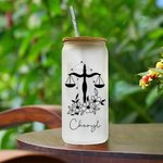 Personalised Zodiac Sign Flower Name 20 oz Can Shaped Glass Cup with Bomboo Lid and Straw Wedding Birthday Gift for Women