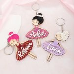 Personalized Multicolor Ballet Girl Wooden Acrylic Keychain with Name Anniversary Birthday Gift for Ballet Lover Ballerina