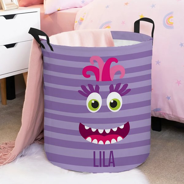 Personalisierte lustige kleine Monster zusammenklappbare Wäsche Aufbewahrungskorb mit Namen und Griff Zimmer Organizer Kindertag Geburtstag Geschenk für Jungen Mädchen