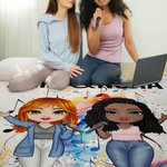 Personalised 1-2 Cartoon Characters Music Score Soft Throw Blanket with Names Home Decor Birthday Gift for Women and Music Lovers