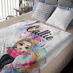 Personalised 1-2 Cartoon Characters Music Score Soft Throw Blanket with Names Home Decor Birthday Gift for Women and Music Lovers