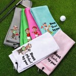 Personalized Funny Cartoon Golf Player Face Photo Absorbent Waffle Sport Towel with Name Title Hanging Clip Workout Birthday Gift for Golf Lover