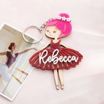Personalized Multicolor Ballet Girl Wooden Acrylic Keychain with Name Anniversary Birthday Gift for Ballet Lover Ballerina