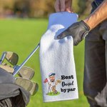 Personalized Funny Cartoon Golf Player Face Photo Absorbent Waffle Sport Towel with Name Title Hanging Clip Workout Birthday Gift for Golf Lover
