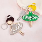 Personalized Multicolor Ballet Girl Wooden Acrylic Keychain with Name Anniversary Birthday Gift for Ballet Lover Ballerina