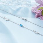Personalized Baguette Birthstone and Initial Sideway Necklace Minimalist Jewelry Birthday Anniversary Mother's Day Gift for Women