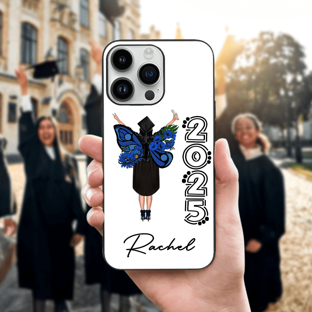 Personalized Birth Flower Butterfly Phone Case with Name and Year, Custom Phone Cover for iPhone, Phone Accessories, Graduation Gift for Women