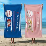 Personalisiertes Baseball Cartoon Charakter Schnelltrocknendes Übergroßes Strandtuch mit Namen Strand Party Geburtstagsgeschenk für Baseball-Liebhaber