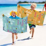 Gepersonaliseerde Zachte Sneldrogende Strandlaken met Kleurrijke Zonnebril Patroon en Naam Vakantie Strandaccessoires Cadeau voor Familie