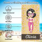 Gepersonaliseerd Strandlaken met Luipaard Zebraprint Cartoonfiguur Extra Groot met Naam Reis Zomervakantie Cadeau Feestgeschenk voor Vrouwen