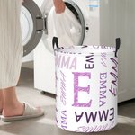Personalised Initial Name Large Capacity Laundry Storage Basket with Handle for Bathroom Nursery Gift for Family Kids