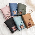 Personalized Cute Highland Cow PU Leather Name Tri-Fold Wallet with Card Holder and Wristlet Strap Birthday Gift for Highland Cow Lovers