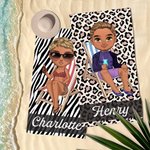 Personalisiertes Leoparden-Zebra-Druck Cartoon Charakter Übergroßes Strandtuch mit Namen Reise Sommer Urlaub Party Geschenk für Familie Freunde