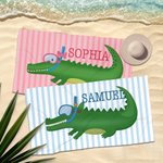 Personlig söt dykning alligator randig snabbtorkande överdimensionerad strandhandduk med namn sommarresor väsentlig födelsedagspresent för flickor pojkar