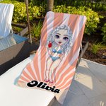 Personalized Fashion Cartoon Swimsuit Girl Quick Dry Oversized Beach Towel with Name Travel Essential Beach Party Birthday Gift for Women