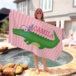 Personlig söt dykning alligator randig snabbtorkande överdimensionerad strandhandduk med namn sommarresor väsentlig födelsedagspresent för flickor pojkar