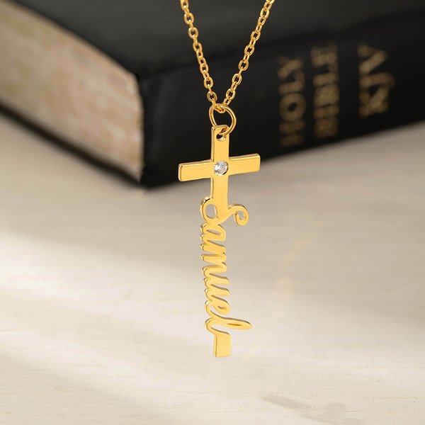 Personalizzato Squisito Birthstone Croce Collana con nome Religioso Donne Gioielli Compleanno Anniversario Battesimo Regalo per Christian