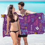 Gepersonaliseerde Zachte Sneldrogende Strandlaken met Kleurrijke Zonnebril Patroon en Naam Vakantie Strandaccessoires Cadeau voor Familie