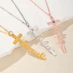 Personalizzato Squisito Birthstone Croce Collana con nome Religioso Donne Gioielli Compleanno Anniversario Battesimo Regalo per Christian