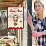 Personalized Cartoon Character Chicken Duck Coop Farm Metal Sign with Name Farm Accessory Outdoor Decor Birthday Gift for Family Farmer Breeder
