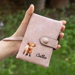 Personalised Floral Highland Cow Leather Tri-folded Wristlet Wallet with Card Holder and Name Birthday Gift for Women Highland Cow Lovers