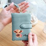 Personalised Floral Highland Cow Leather Tri-folded Wristlet Wallet with Card Holder and Name Birthday Gift for Women Highland Cow Lovers