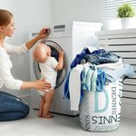 Personalised Initial Name Large Capacity Laundry Storage Basket with Handle for Bathroom Nursery Gift for Family Kids