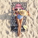 Personalisiertes Leoparden-Zebra-Druck Cartoon Charakter Übergroßes Strandtuch mit Namen Reise Sommer Urlaub Party Geschenk für Familie Freunde