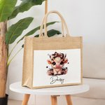 Personalized Cute Highland Cow Large Jute Tote Bag with Name Travel Accessories Birthday Holiday Gift for Women Highland Cow Lovers