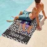 Personalisiertes Leoparden-Zebra-Druck Cartoon Charakter Übergroßes Strandtuch mit Namen Reise Sommer Urlaub Party Geschenk für Familie Freunde
