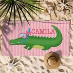 Personlig söt dykning alligator randig snabbtorkande överdimensionerad strandhandduk med namn sommarresor väsentlig födelsedagspresent för flickor pojkar