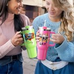 Vaso de 40 oz con nombre y pajita Personalizado Retro Watercolor Flower Camera Accesorios de viaje Regalo de cumpleaños para amantes de la fotografía