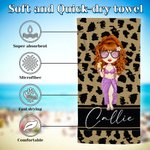 Personalizada de imitación de piel de leopardo de impresión de dibujos animados Beach Girl suave de secado rápido Toalla de playa con nombre de la piscina Essentials regalo de cumpleaños para las muje