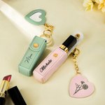 Personlig Line Flower Name Leather Lipstick Case nøkkelring med hjerteformet speil Makeup Essentials Bursdag Bryllupsgave til kvinner