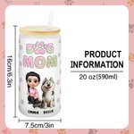Personnalisé Dog Mom 3D Cartoon Character and 1-4 Dogs 20 oz Frosted Glass Cup with Lid and Straw Birthday Gift for Women Dog Lovers (Cadeau d'anniversaire pour les femmes aimant les chiens)