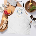 Personalized Floral Jewish Star Waterproof Apron with Name and Front Pockets Housewarming Passover Gift for Jewish Cooking Lover 1