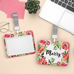 Personalised Watercolour Birth Flower ID Badge Holder with Name and Lanyard Office Accessories Birthday Gift for Office Worker