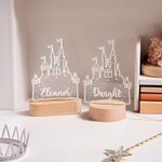 Personlig tecknad prinsessa slott namn akryl LED nattlampa med träbas heminredning födelsedag barndag present till döttrar flickor