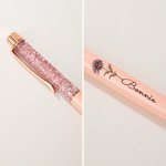Personalizzato 2 pezzi multi-colore nascita fiore Bling dinamico liquido sabbia penna con nome Apprezzamento regalo di compleanno per studente insegnante