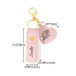 Personlig Line Flower Name Leather Lipstick Case nøkkelring med hjerteformet speil Makeup Essentials Bursdag Bryllupsgave til kvinner